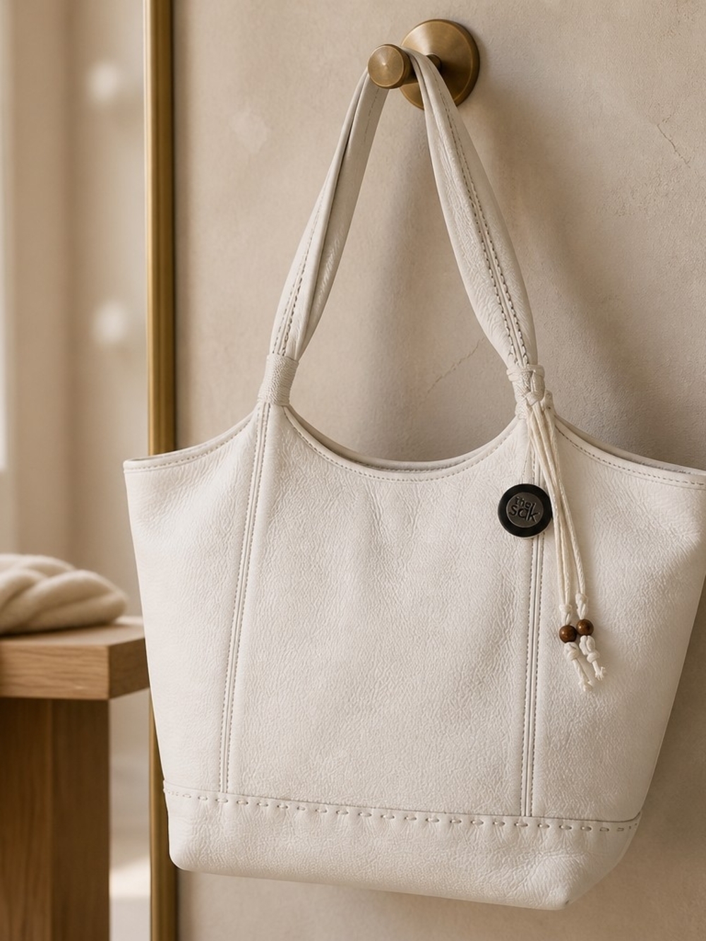 Vintage The Sak Taupe Pebbled Leather Shoulder Hobo Tote - Picture 3 of 15